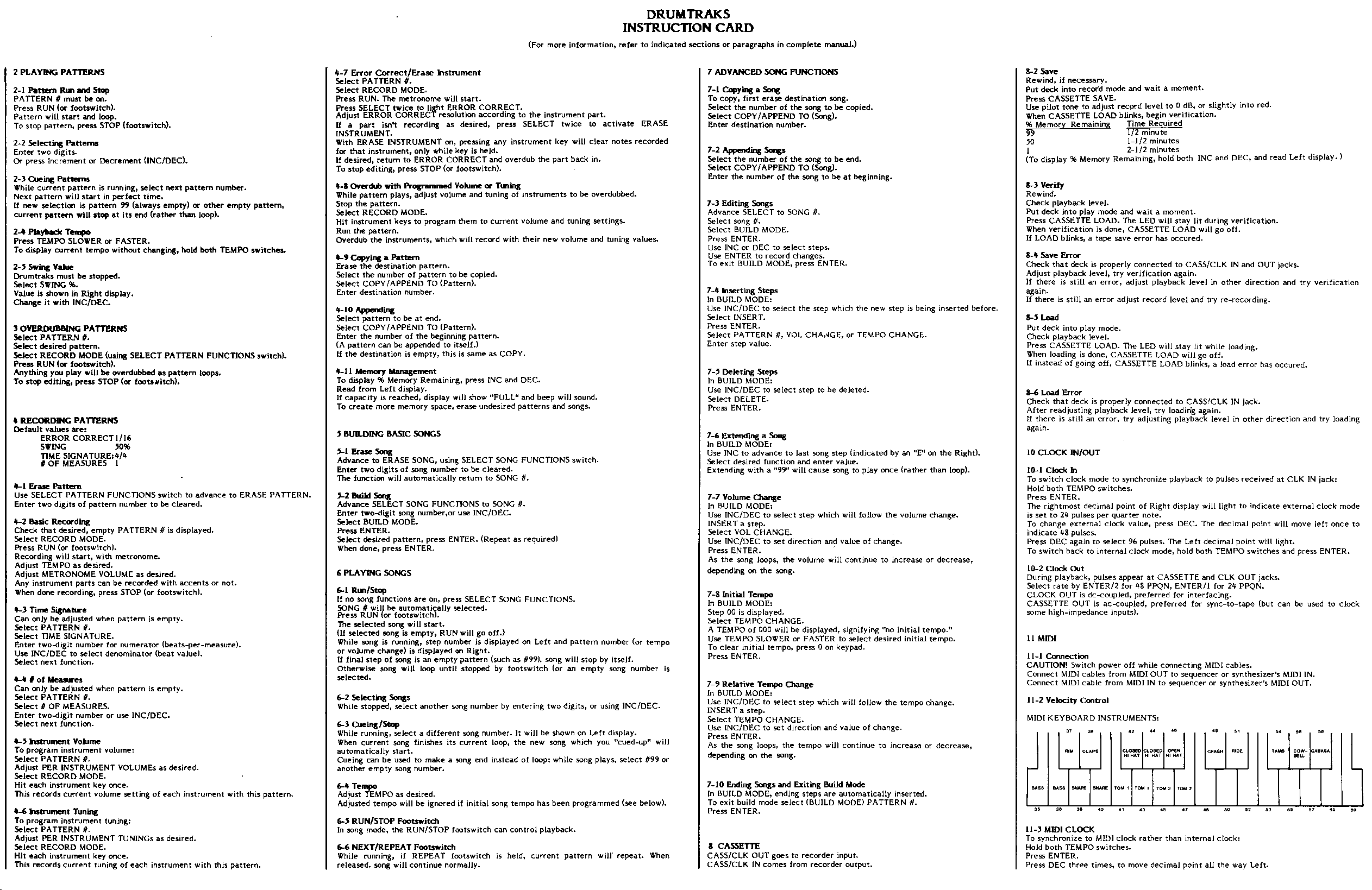 drumtraks instruction card
